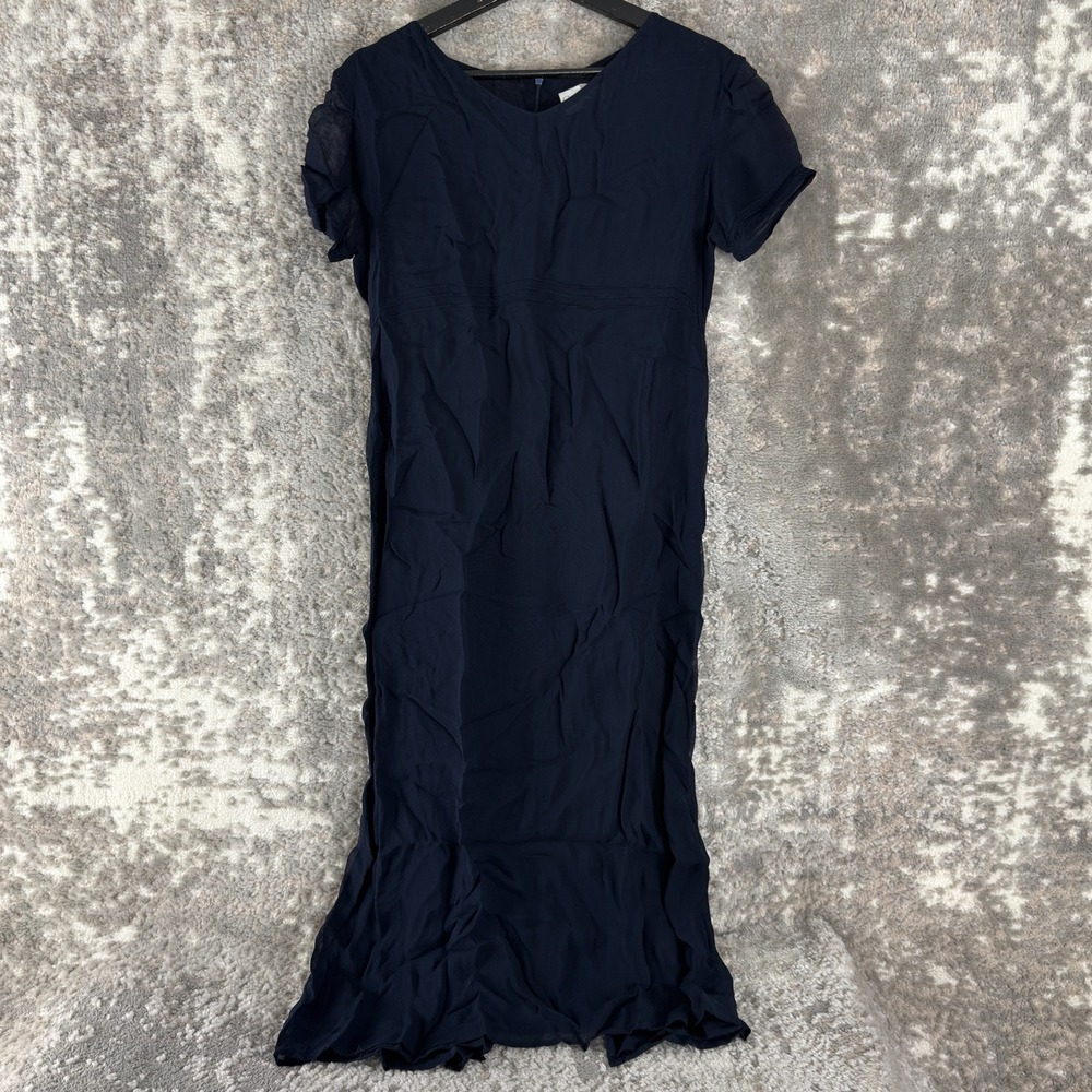 GW Size 4 Minimalist Preppy Casual Maxi Dress‎ Navy Zip Short Sleeve